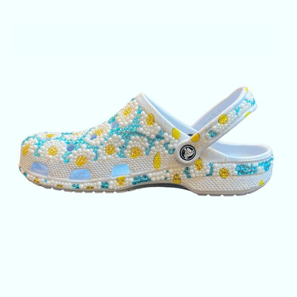 NEW CROCS Custom Bling Baya Seasonal Floral Bedazzled Rhinestones & Pearl Clog - Picture 1 of 12